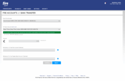 Screenshot of Fire's product showing the 'Bank Transfer from a Fire Account' screen. The payment is from a Euro account to a payee with Account Holder Name 'Bean There, Done That Limited' and the IBAN filled in. A green confirmation message states: 'The account holder name for this account has been verified and matches the name on the recipient account.' Fields are provided to enter the Euro amount and a payment reference, with 'Cancel' and 'Next' buttons displayed at the bottom.